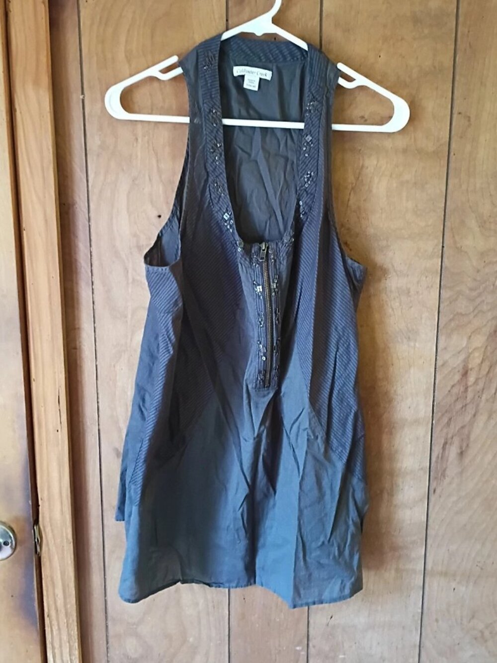 Coldwater Creek Women's Large Gray Sleeveless Half Zip Embellished Tunic Tank